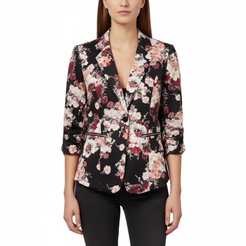 Dynamite Black and Pink Floral Blazer